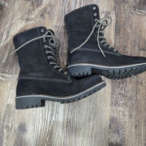 Bos. & Co. Black Waterproof Leather Lace-Up Boots Sherpa Lined Winter Size 6.5